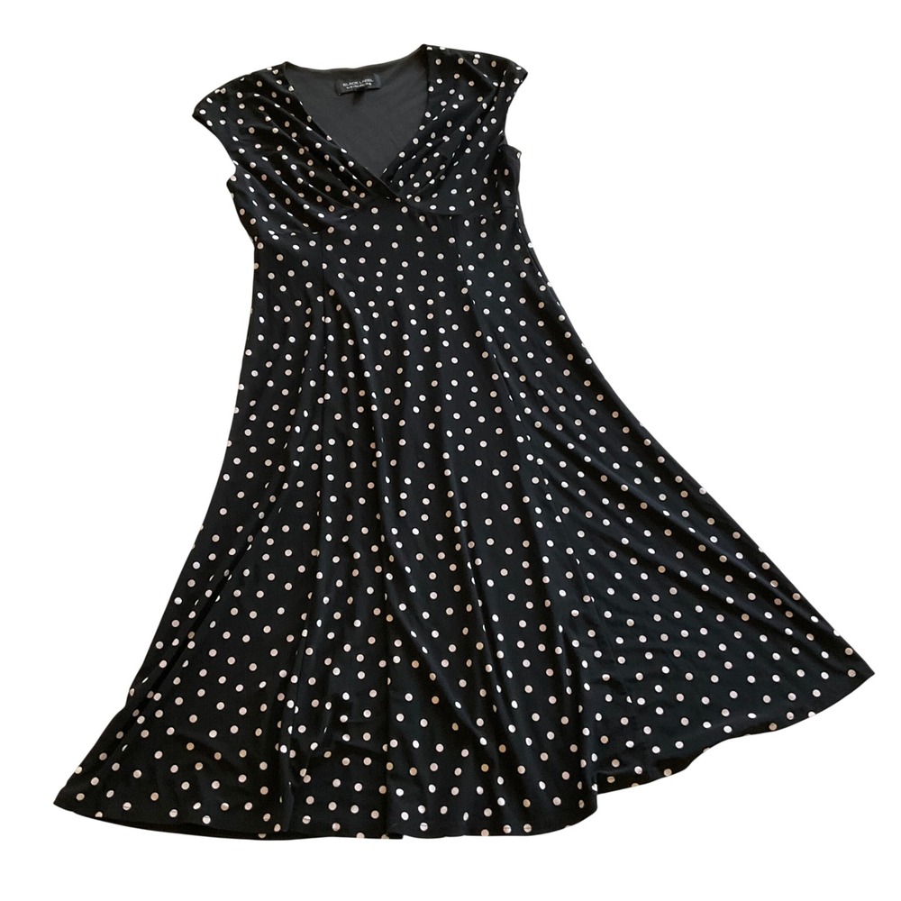 Black Label by Evan-Picone Polka Dot Dress Womens 6 Black White Fit Flare Retro